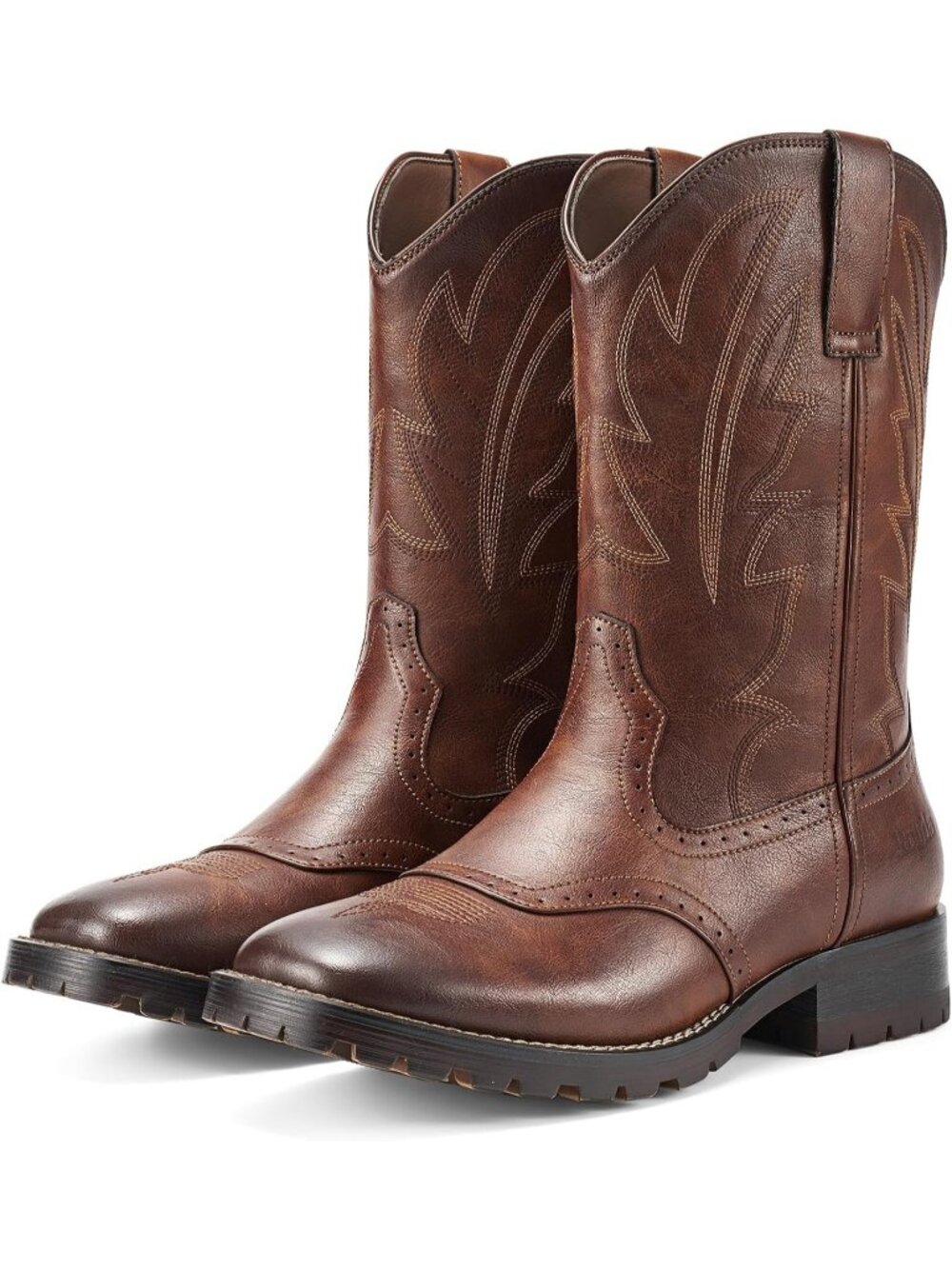 Men's Dark Brown Synthetic Western Cowboy Square Toe Embroidered Pull-On Boots